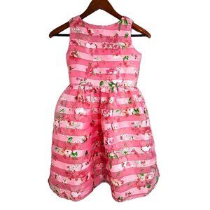 Lavender by Us Angels Pink Floral Striped Sleeveless Tulle Party Dress